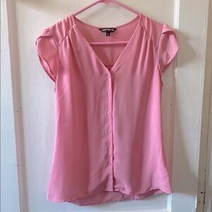 Express - Pink V-Neck Blouse with Flirty Short Sleeves